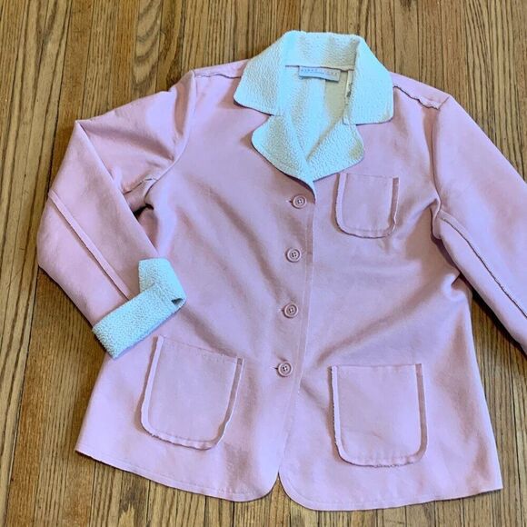 VTG Pink Teddy Shearling Jacket Coat Faux Fur Leather Suede Boho Western Soft L - Picture 2 of 16